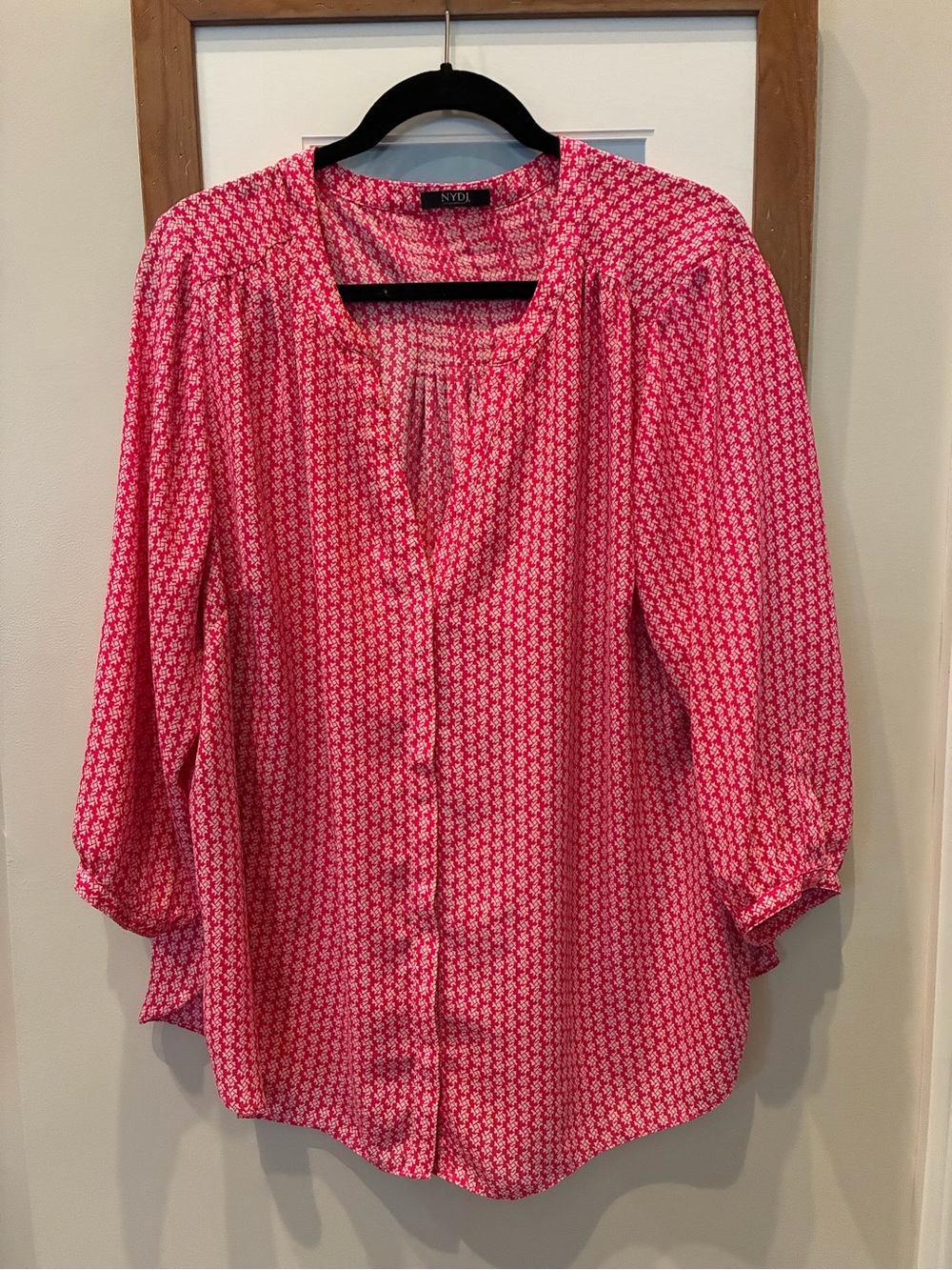 NYDJ Pink Geo Print Button-Front Blouse 1X